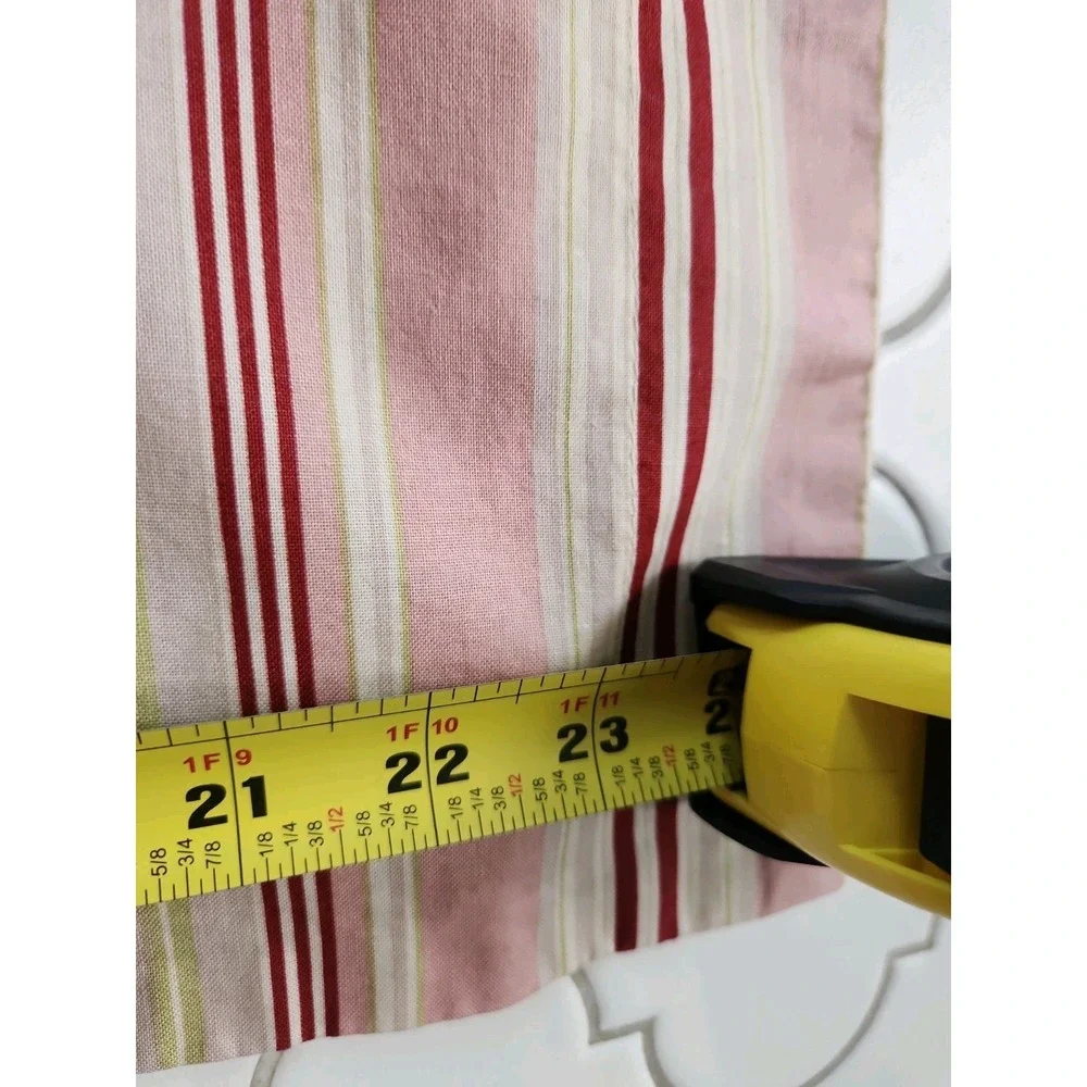 2/Ballard Designs Pink Red Lime Green Tan Striped Euro Shams Cotton Button